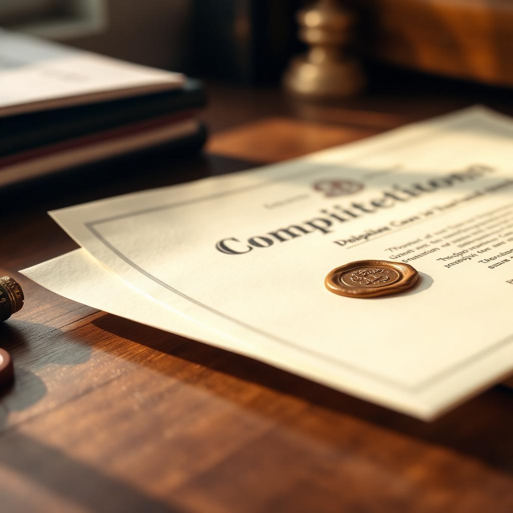 Completion certificate on a desk