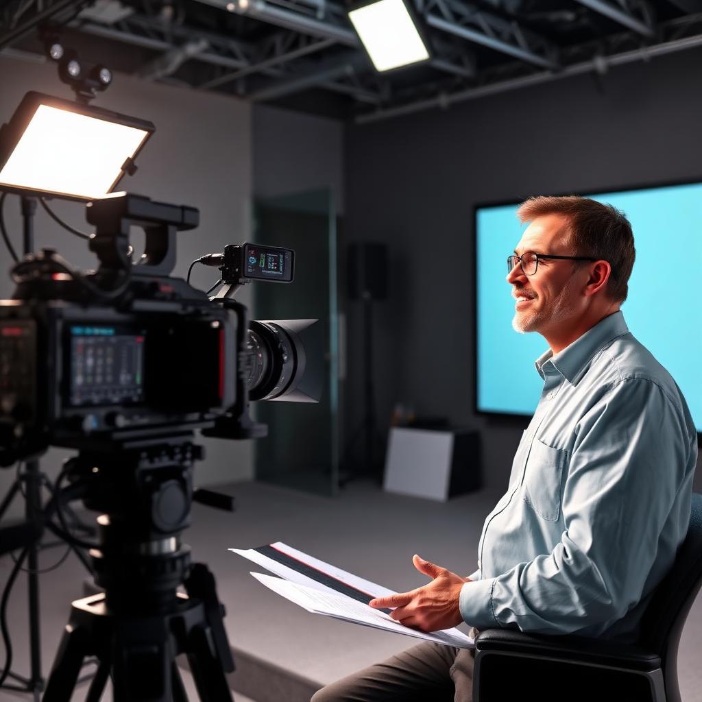 Professional teacher in a broadcast studio